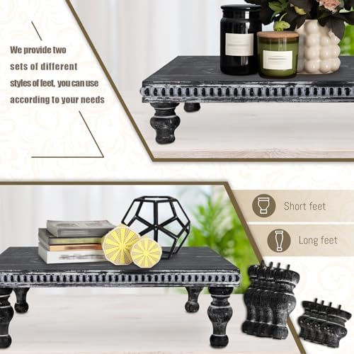 MAONAME Wood Display Risers Distressed, Vintage Black Wooden Pedestal Stand - Image 5