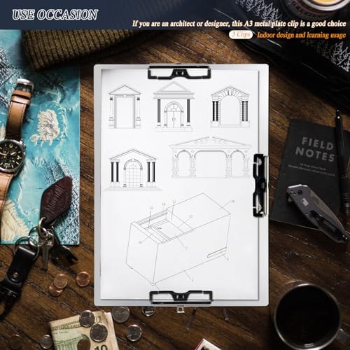 Three Clip Aluminum 11x17 Clipboard Metal Stainless Hangable A3 Clipboards - Image 3