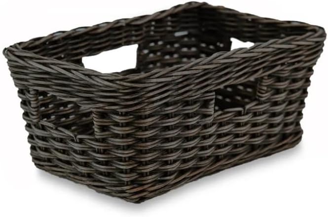 The Basket Lady Rectangular Low Wicker Storage Basket, S, Walnut Brown by TheBasketLady