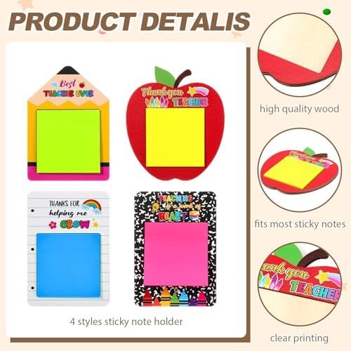 Epakh 24 Sets Back to School Teacher Gifts Bulk Composition Sticky Note Holder with Notepads Wood Sticky Note Dispensers Pencil Apple Notebook Design Thank You Gift for First Day of School - Image 2