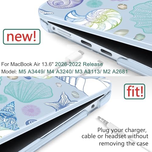 DONGKE for MacBook Air 13 Inch Case M5 2026 M4 2025 M3 M2 2024-2022 A3449 A3240 A3113 A2681, Plastic Hard Shell & Keyboard Cover & Screen Film for MacBook Air 13.6 Inch Case - Sea Shells - Image 2