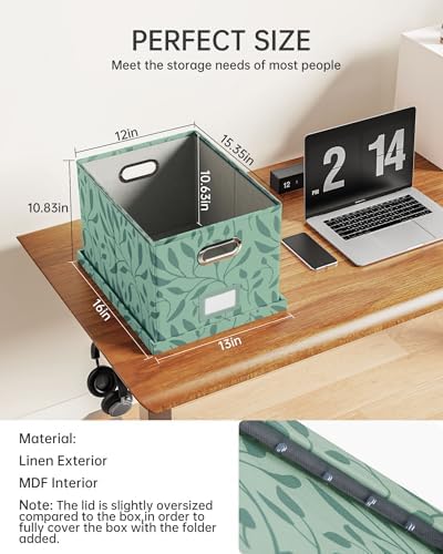 Oterri 2 Pack File Storage Organizer, Document Organizer, Portable File Box with Lid, Fit for Letter/Legal File Folder Storage,Leaf Green-Box only - Image 2