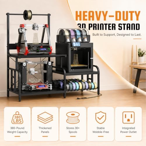 3D Printer Stand with Filament Storage Rack, Power Outlet, Spool Holder - Image 4