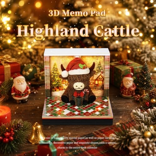 3D Art Calendar Memo Pad 2027,Desk Time Piece Calendar 3D Highland Cattle Notepad Creative Rip Away Calendar Paper Carving Note - Image 2