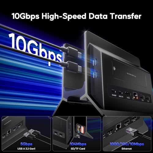 MacBook Pro Air Docking Station, Vertical USB C Laptop Docking Station with M.2 SSD Slot, HDMI 4K@60Hz, 4 USB A/C Max 10Gbps, Ethernet, SD/TF, PD Dock for MacBook/USB-C Win Laptops - Black - Image 5