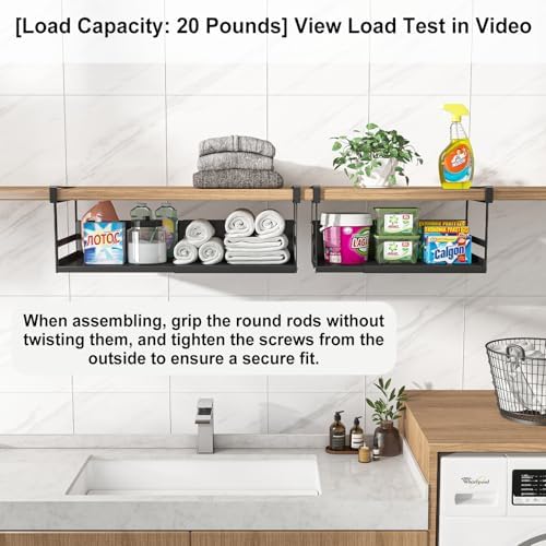 Expandable Under Cabinet Shelf Organizer with 1.25 Inches Thick Clips, Heavy Duty Extendable Under Shelf Storage Basket for Pantry or Laundry Room, Black, 1 Pack, Interior: 5.7" H x 8.54" D - Image 5