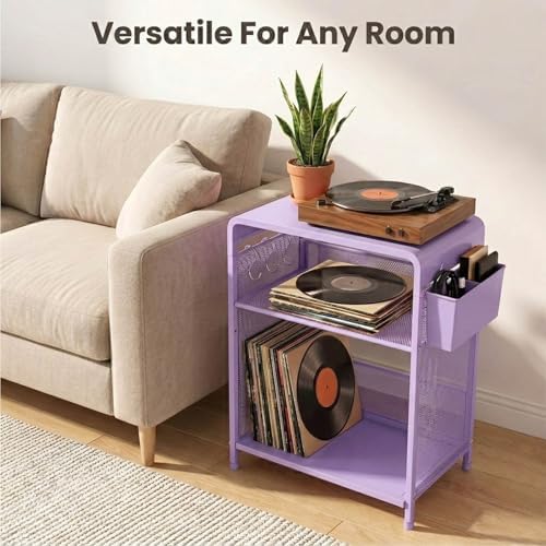 ECOLOVI Small 3 Tier Printer Stand for Under Desk, Height Adjustable Shelf Printer Table with 3 S-Hooks & Basket, Heavy Duty Industrial Storage Shelf for Home Office (Purple) - Image 6