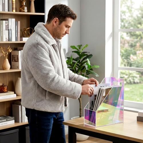 Acrylic Magazine Rack Desk File Holder Organizer for Office Desktop Vertical Magazine Storage Box, 12 x 10 x 5'', Iridescent - Image 6