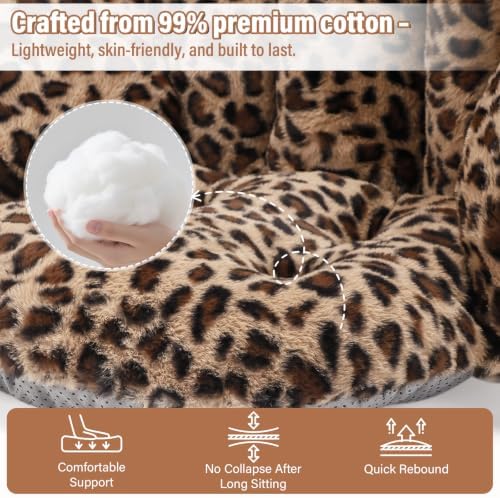 DOBUONO Comfy Office Chair Cushion, Cute Seat Cushion Leopard Print Cushion for Gaming Chair with Backrest Non-Slip Floor Seating for Adults and Pets Khaki Stuff for Room Decor - Image 5