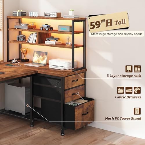 DurayLoly 55"Computer Desk with 3 Drawers & Shelf for Bedroom & Home Office - Image 6