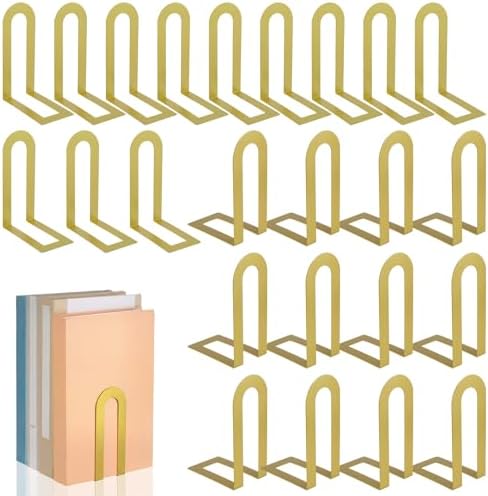 Chunful 24 Pcs Gold Metal BookEnds Shelves, 5.5 x 3.75 x 2.25 in by Chunful