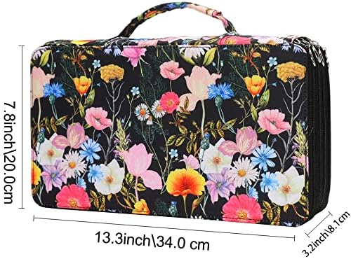 Vomgomfom PU Leather Pencil Case, Holds 100 Markers/300 Pens,Black Flower - Image 2