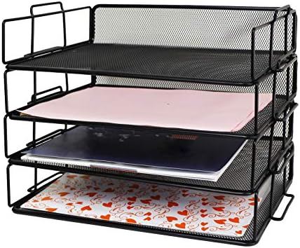 Exerz Letter Trays 4pcs Black Paper Sorters Stackable, 4 Tiers File Trays, Desk Organizer - Metal by Exerz