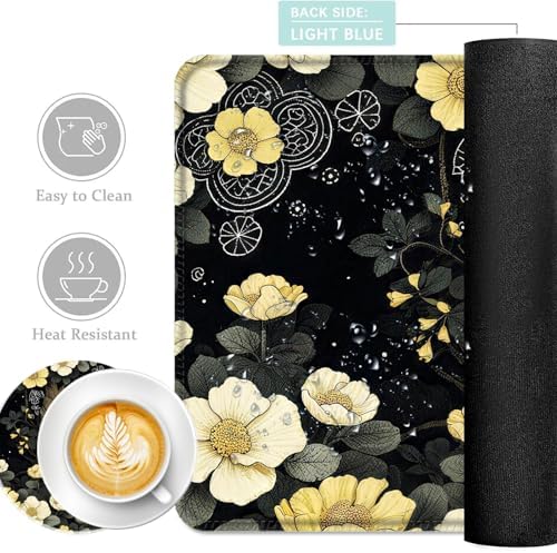 Keyboard Mouse Pad Set, Extended Gaming Mouse Pad+Ergonomics Keyboard Wrist Rest Support, Memory Foam, Easy Typing Pain Relief, 4Pcs XL Ultra Thick Desk Mat,Owl Flower - Image 2