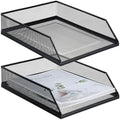 Hicarer 2 Pcs Black Metal Letter Tray Stackable Desk Tray Single Wire Mesh Organizer Front Load File Paper Holder for Desktop Office Home School Classroom (12.8 x 9.84 Inch) by Hicarer