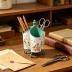 360° Rotating Metal Pen Holder for Desk, Cute Floral Bird Desktop Organizer with Dome Roof, Pencil Cup & Remote Control Holder for Home Office (Green) - Image 4