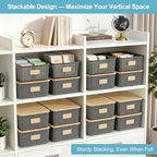 Bagnizer 4 Pack Plastic Storage Bins with Bamboo Lids, 6.2qt Stackable Storage Organizer Box with Lable for Pantry Shelves Drawers Desktop Office, 12"L x 8.3"W x 3.5"H, Gray - Image 3