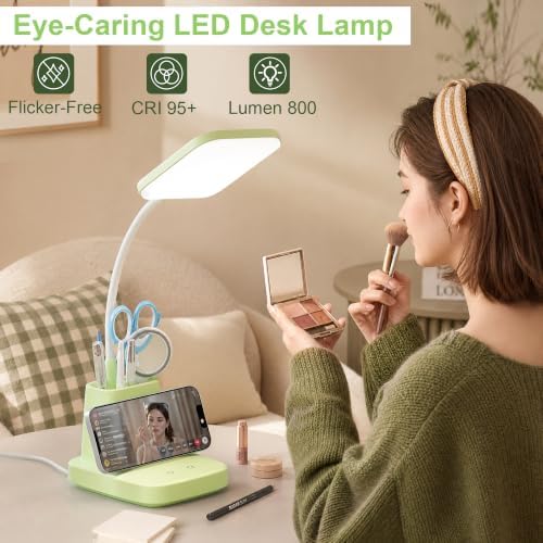LED Desk Lamp with 10W Wireless Charging & Pen Holder, Light Green - Image 6