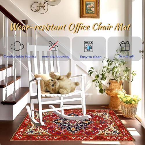 Office Chair Mat for Hardwood Floor, 48"x60" Anti-Slip Desk Chair Mat for Hard Floors, Under Desk Computer Rug for Rolling Chair, Easy Glide Floor Protector Mat for Home Office(Red) - Image 3