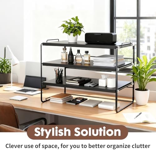 ShellKingdom Desk Shelf Organizer, 3 Tier Desktop Shelves, Adjustable Bookshelf Storage Rack and Office Cubicle Decor for Tabletop, School, Office, Dorm Organization (Black) - Image 5