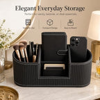 KINGFOM Modern Leather Desk Organizer for Men & Women, Aesthetic Office Desk Accessories Organizer, Faux Leather Vanity Organizer for Pens, Makeup Brushes, Remote Controls, Black Minimalist Desk Decor - Image 7