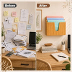 Suzile Bamboo Wall Mounted File Folder Holder Organizer, 3-tier Vertical File Organizer Wooden Sorter Rack for Office, Home, Desktop, Desk Letter Mail Document Storage, 13" x 4.5" x 11.5" - Image 3