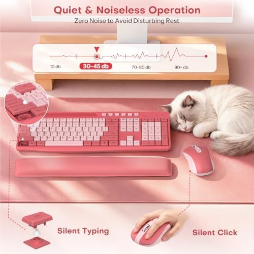 Pink Wireless Keyboard and Mouse Combo with Soft Wrist Rest & Phone Holder - Image 3
