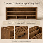 BLU MONACO | Wooden Mail Organizer with Drawer and Compartments | Mail Sorter Organizer Countertop for Desk Entryway | Outgoing Mail Holder Wood Desktop File Storage - Image 6