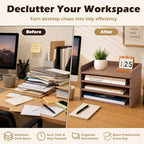 PROLEE 4 Pack Stackable Paper Tray, Wooden Paper Tray Organizer with Letter Tray, Paper Holder for Desk, Desktop File Storage Rack for Study, Home and Office (Oak) - Image 5