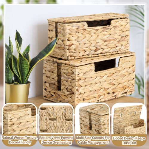 2pcs Cable Management Box, Handwoven Natural Water Hyacinth Cord - Image 3