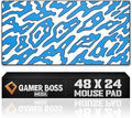 Gamer Boss - Gaming Mouse Pad - 48 x 24 Inches - 4mm Thick with Stitched Edges, Non-Slip Rubber Base, Premium Cloth Mousepad, Desk Mat for Laptop, Keyboard, Computer & PC (Mega, Blue Squiggle) by GamerBoss