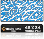 Gamer Boss - Gaming Mouse Pad - 48 x 24 Inches - 4mm Thick with Stitched Edges, Non-Slip Rubber Base, Premium Cloth Mousepad, Desk Mat for Laptop, Keyboard, Computer & PC (Mega, Blue Squiggle) by GamerBoss