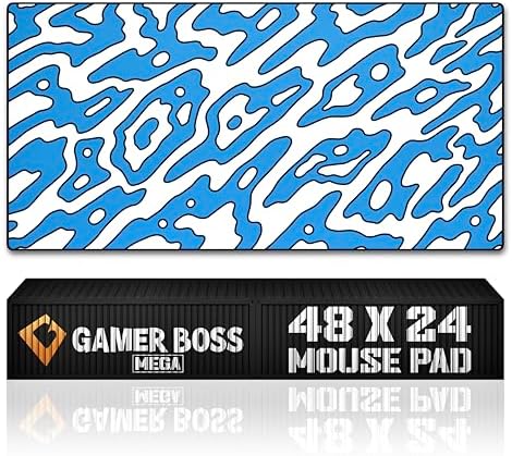 Gamer Boss - Gaming Mouse Pad - 48 x 24 Inches - 4mm Thick with Stitched Edges, Non-Slip Rubber Base, Premium Cloth Mousepad, Desk Mat for Laptop, Keyboard, Computer & PC (Mega, Blue Squiggle) by GamerBoss