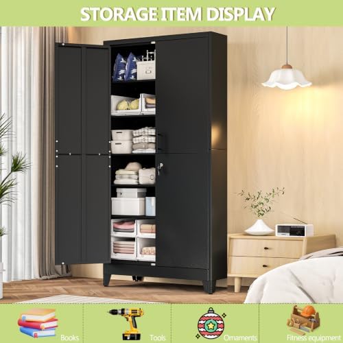 Black Kitchen Pantry Cabinets, 79 Metal Lockable Storage for Office - Image 3