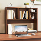 LDAILY Desktop Bookshelf, 2-Tier Office Desk Shelf Organizer Desk Hutch with 4 Shelves, 37’’L Wood Storage Rack Display Shelf for Computer Desk, Office, College Dorm, Bedroom (Walnut) by LDAILY
