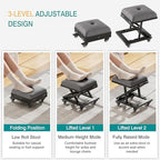 VECELO Foot Rest Under Desk at Work, Height Adjustable Rolling Foot Stool Set of 2 with Wheels, Cushioned Seat for Living Room, Bedroom, Home Office, Grey - Image 7