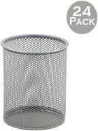 YBM HOME Office Round Desk Steel Mesh Pencil Cup Pen Holder Silver, 2210-2374 (24, Small) - Image 2