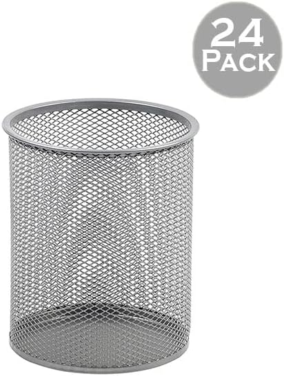 YBM HOME Office Round Desk Steel Mesh Pencil Cup Pen Holder Silver, 2210-2374 (24, Small) - Image 2
