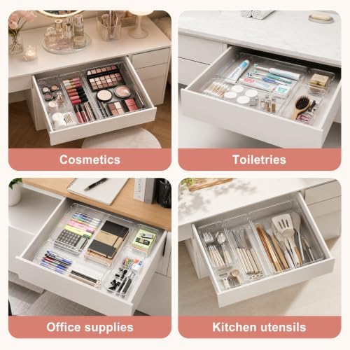 81 PCS Clear Plastic Drawer Organizer Set 4 Sizes Desk Divider Storage Bin - Image 7