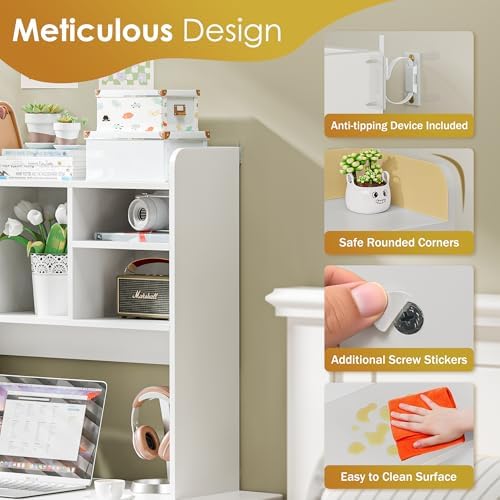 JupiterForce Desktop Bookshelf, Wooden Desktop Hutch Desk Shelf Storage Rack for Home Office, Study, Dorm Room, Computer Desk, Multi-Compartment Desktop Organizer - Image 5