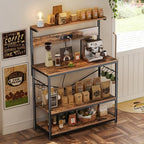 SUPERJARE Bakers Rack with Power Outlets, Microwave Stand, 39.4 X 14.3 Inch Larger Desktop, Kitchen Storage Rack with Adjustable Middle Shelf, 6 S-Shaped Hooks, Coffee Bar Stand, Rustic Brown - Image 6