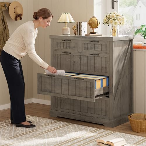 SEDETA Filing Cabinet for Home Office, Farmhouse 5 Drawers File Cabinet, Wood Office File Cabinets for Letter/Legal/A4 Size, File Cabinets with Printer Stand for Study Room, Living Room, Grey - Image 6