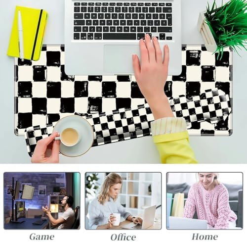 3Pcs Mouse Pad Set, Black White Checkerboard Large Gaming Mouse Pad with Stitched Edge, Ergonomic Memory Foam Keyboard Wrist Support and Mouse Wrist Rest Cushion, Pain Relief Non-Slip Desk Pad Combo - Image 7
