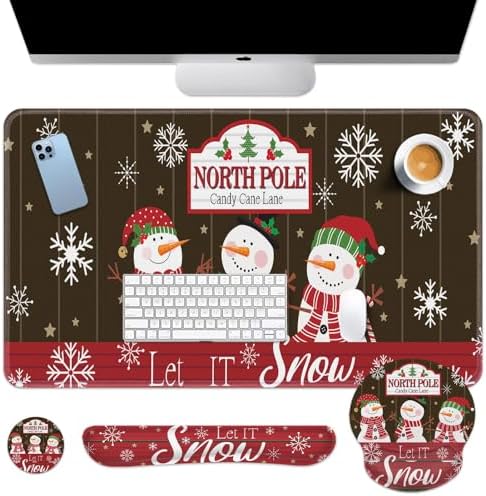 Britimes Keyboard Mouse Pad Set, 4 in 1 Desk Mat Set, Christmas Snowman by Britimes