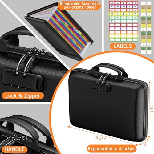 ENGPOW Fireproof Document Box with Lock & 25-Pocket Accordion File Folder - Image 5