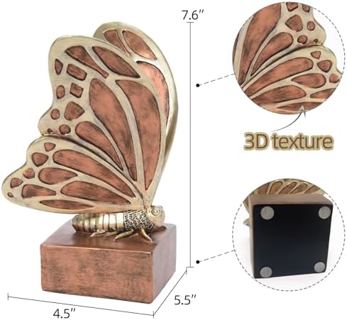 Vintage Brown Butterfly Bookends,Resin Book Ends for Shelves,Heavy Duty Decorative Bookends,Creative Book Stopper Holder Decor for Desk Home Office,Shelf Decoration,Gifts for Mother's Day - Image 3