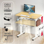 SHW 40-Inch Mobile Electric Height Adjustable Standing Desk w/Drawer, Oak - Image 4