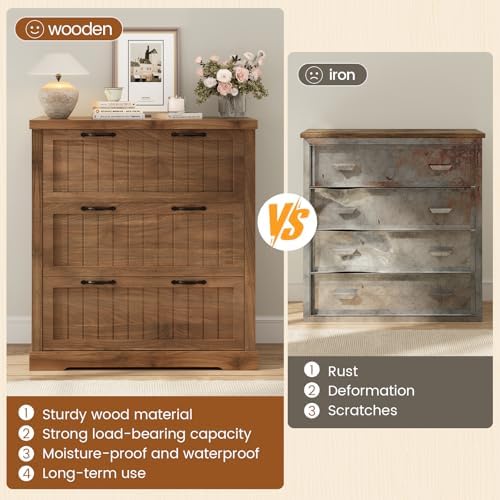 SEDETA Farmhouse 3 Drawer File Cabinet for Home Office,Brown - Image 5