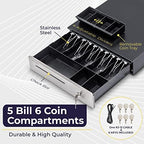Volcora Cash Register Drawer for (POS) Point of Sale System 16", Stainless Steel Removable Coin Tray, 5 Bill/6 Coin, 12-24V, RJ11/RJ12 Key-Lock, Cash Till, Money Drawer for Businesses, Black - Image 3