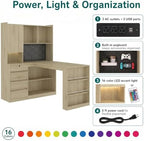 51.6" L Shaped Computer Desk with Drawers and Storage, Light Oak - Image 5